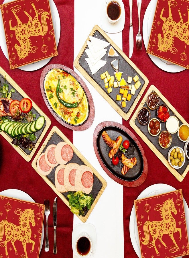 Whaline 80 Pcs Chinese New Year Luncheon Napkins Disposable Paper Napkin Decorative Chinoiserie Red Gold Horse Dessert Dinner Hand Napkin for Spring Festival Lunar New Year Party Supplies Table Decor - Image 5